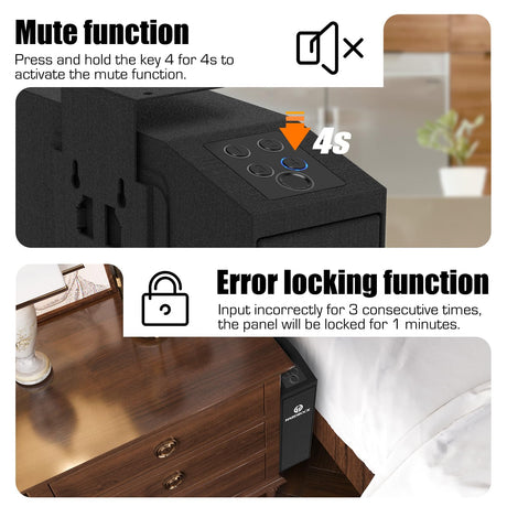 HARDROCK Biometric Slider Gun Safe for Handgun,Hidden Fingerprint Gun Safe Box for Home Nightstand Desk Bedside,Wall Mounted Lock Quickly Access Sliding Door Pistol safes,PIN Code Key HARDROCK