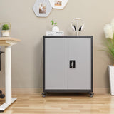 GREATMEET Metal Storage Cabinet with Locking Doors and Wheels,Garage Cabinet with Shelves for Home Office, Gym, School,Black+Grey GREATMEET