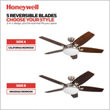 Honeywell Ceiling Fans Carmel, 48 Inch Contemporary Indoor LED Ceiling Fan with Light, Remote Control, Dual Mounting Options, Dual Finish Blades, Reversible Motor - 51920-01 (Brushed Nickel) Honeywell