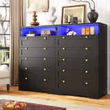 EnHomee Dresser, Black Dresser with LED, Bedroom Dressers & Chests of Drawers, Tall Dresser with 5 Wood Drawers, Black Dresser for Bedroom, 5 Drawer Dresser, Tall Dressers for Bedroom EnHomee