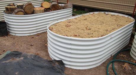 A ANLEOLIFE 8x4x2ft Galvanized Raised Garden Bed Kit, Oval Metal Deep Root Planters for Outdoor Plants Vegetables Flowers Herb, Large Bottomless, 478 Gallon Capacity- Antique White A ANLEOLIFE