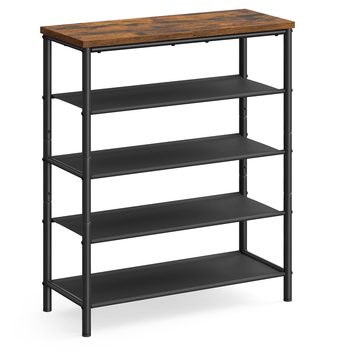 VASAGLE Shoe Rack, 5-Tier Shoe Storage Organizer for Entryway and Closet, Holds 12-16 Pairs of Shoes, 4 Fabric Shelves, Steel Frame, Industrial, Rustic Brown and Black ULBS036B01 VASAGLE