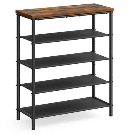 VASAGLE Shoe Rack, 5-Tier Shoe Storage Organizer for Entryway and Closet, Holds 12-16 Pairs of Shoes, 4 Fabric Shelves, Steel Frame, Industrial, Rustic Brown and Black ULBS036B01 VASAGLE