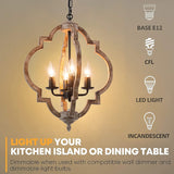 16.14" 4-Light Farmhouse Wood Chandelier, Rustic Orb Pendant Lighting Fixture with Adjustable Chain, Vintage Ceiling Hanging Lights for Foyer Entryway Dining Room Kitchen Island, Handmade Oak Finish Neechicx