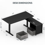 FLEXISPOT 63'' L Shaped Standing Desk with Drawers, Adjustable Height Desk with Shelves, Large Corner Stand Up Desk with Headphone Hooks for Home Office, Black Top+ Black Frame FLEXISPOT