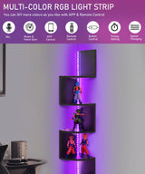 Outink 5 Tiers Corner Shelf with RGB LED Lights, 49.2" Wall Mount Floating Corner Display Shelf for Living Room Bedroom Home Office Decor, APP & Remote Control (Black) Outink