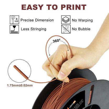 LOVOON Wood PLA Filament 1.75MM, Wood 3D Printer Filament, 3D Printing Filament, Most FDM 3D Printers and 3D pens are Compatible, Real Wood Texture, Wood Walnut,1kg(2.2lb)/Spool - WoodArtSupply