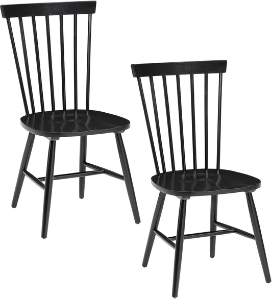 OSP Home Furnishings Eagle Ridge Traditional Windsor Style Solid Wood Dining Chairs 2-Pack, Black - WoodArtSupply