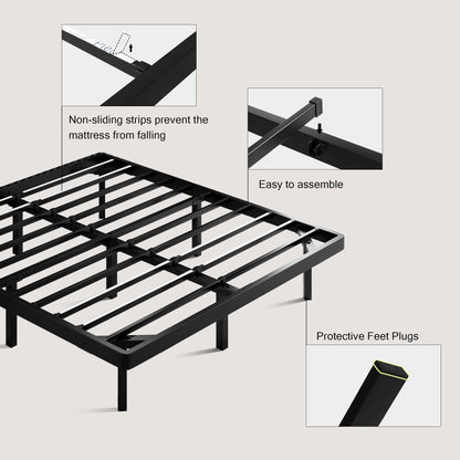 Einhomn Full Size Floating Bed Frame with Smart LED Lights and Charging Station - Heavy Duty Metal Design, Easy Assembly, Black - WoodArtSupply