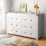 Dresser for Bedroom with 6 Drawers, Farmhouse Wood Chest of Drawers, Wide TV Stand Closet Storage Furniture with Metal Handle, Modern Clothes Organizer for Hallway, Living Room, Entryway, White Xixini
