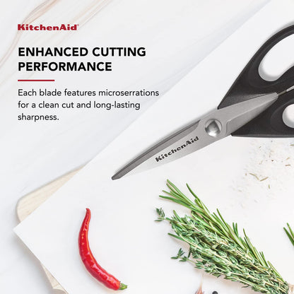 KitchenAid All Purpose Kitchen Shears with Protective Sheath Durable Stainless Steel Scissors, Dishwasher Safe, Soft Grip Comfort Handle, 8.72 Inch, Black