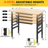 Kieperi 48” Chipboard Work Bench with Drawers, Heavy Duty Adjustable Workbench with Power Outlet and Wheels, 2000 Lbs Capacity Workstation for Garage Kieperi