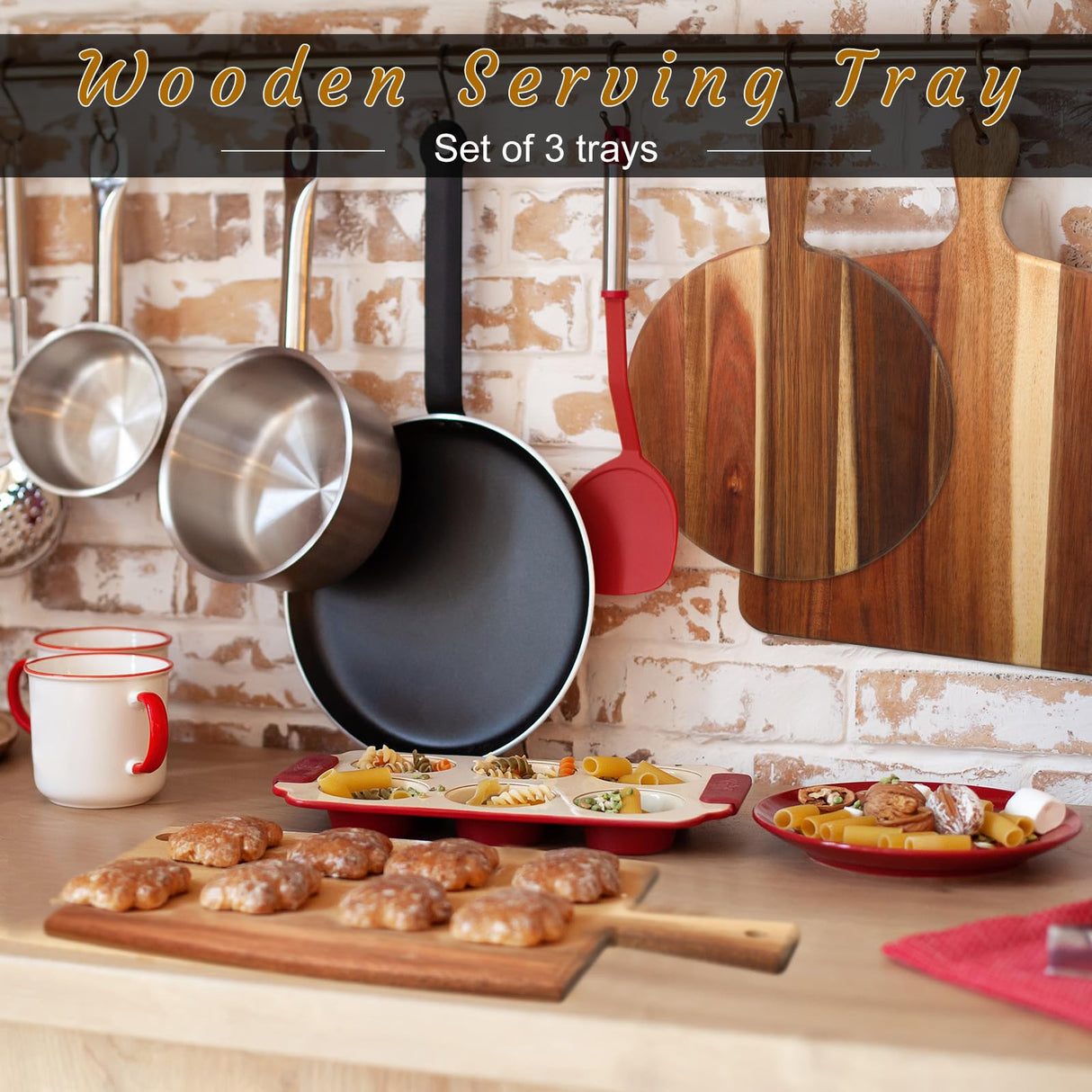 Zhehao 3 Pcs Acacia Wood Cutting Board Set Chopping Board with Handle for Charcuterie Cheese Board Meat Bread Chopping Blocks Vegetables Fruit Zhehao