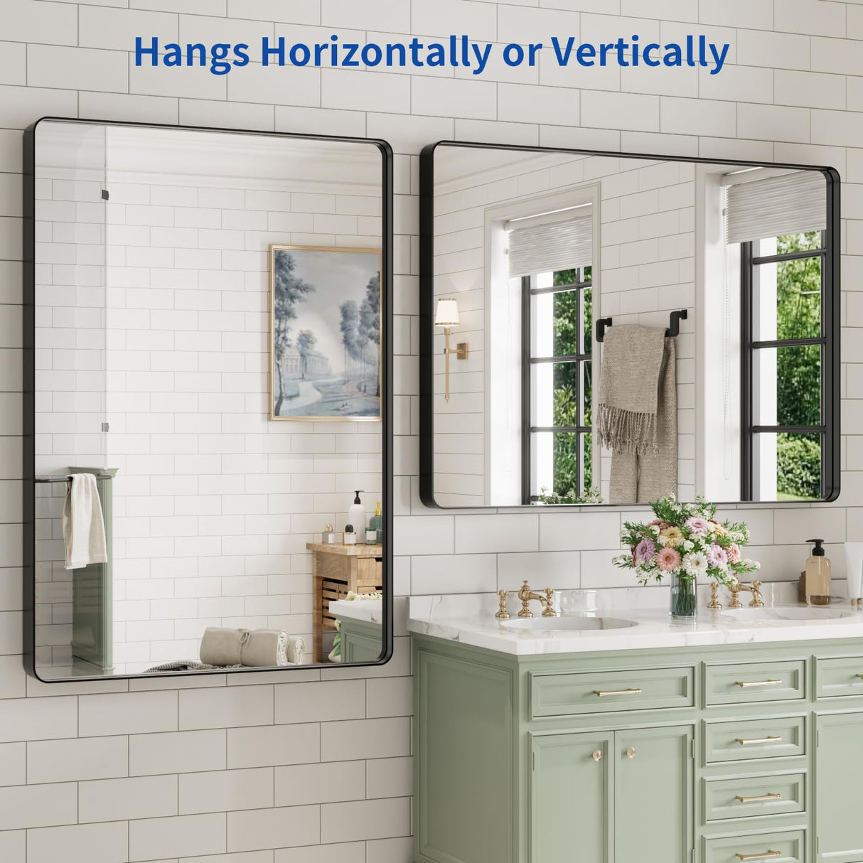 WEER Black Bathroom Mirror for Wall, 50X36 Inch Matte Black Mirror, Rectangular Black Metal Framed Vanity Mirror with Tempered Glass, Rounded Corner, Anti-Rust (Horizontal/Vertical) WEER