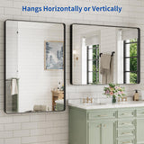 WEER Black Bathroom Mirror for Wall, 50X36 Inch Matte Black Mirror, Rectangular Black Metal Framed Vanity Mirror with Tempered Glass, Rounded Corner, Anti-Rust (Horizontal/Vertical) WEER