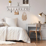 BECHAEO 35.8'' Wood Coat Rack Wall Mount with Shelf, White Wall Coat Rack with Hooks, Farmhouse Rustic Coat Hooks for Entryway Bathroom Hallway Kitchen Bedroom BECHAEO