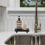 Bathroom Counter Organizer Wood Pedestal Stand Farmhouse Decorative Tray Soap Holder for Kitchen Decor, Small, Black zoocatia