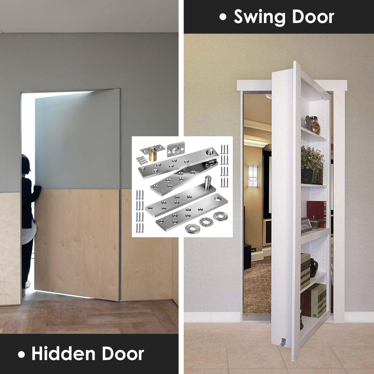 Door Pivot Hinges Heavy Duty Hinges for Max 300 lb Wood Doors & Hidden Door Bookcase & Secret Door,360 Degree Rotation Suemisi