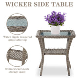 5 Piece Patio Rocking Chairs Furniture Set - Outdoor Wicker Furniture with Ottomans and Side Table, Rattan Conversation Bistro Set for Porch Balcony Backyard Belord