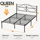 VECELO Queen Size Bed Frame, Metal Bed Platform with Headboard, Sturdy Steel Slats Support, No Box Spring Needed/Noise-Free,Easy Assembly, Black VECELO