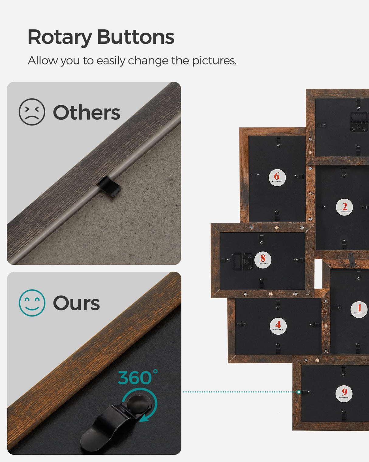 SONGMICS Collage Picture Frames, 4x6 Picture Frames Collage for Wall Decor, 10 Pack Photo Collage Frame for Gallery, Multi Family Picture Frame Set, Glass Front, Assembly Required, Rustic Brown SONGMICS