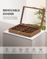 CO-Z Sunglasses Organizer with 8 Slots, Wood Eyeglasses Storage Box for Women Men, Lockable Display Case for Multiple Glasses, Glasses Holder for Watches Jewelry Collection, Walnut CO-Z