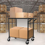 WDT 680Lbs Capacity Heavy Duty Rolling Utility Cart,2 Tier Rolling Carts with Wheels,Commercial Grade Metal Cart with Handle Bar & Shelf Liner,Trolley Serving Cart for Restaurant,Kitchen,Black WDT