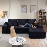 107" Modular Sectional Couches for Living Room, Comfy Boneless L Shaped Cloud Couch with Chaise Lounge, Modern Cozy Corduroy Deep Seat Floor Sofa, Memory Foam, No Assembly Required, Black Lakifun