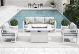Vakollia 4 Pieces Modern Aluminum Patio Furniture Set with Fire Pit Table, Outdoor Conversation Sets Metal Sectional Sofa Vakollia