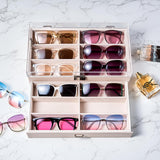 ProCase 12 Slots Acrylic Clear Top Sunglass Organizer, 2 Layers Eyeglasses Case Multi Pairs Storage Eyewear Display Holder with Transparent Lid and Drawer -Champagne ProCase