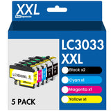 LC3033XXL Ink Cartridges 5-Pack Replacement for Brother LC3033 BK/C/M/Y Ink Cartridges LC3035 LC3033XXL High Yield for MFC-J995DW MFC-J805DW MFC-J815DW Printer (2 Black, 1 Cyan, 1 Magenta, 1 Yellow) PrintImpression