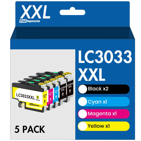 LC3033XXL Ink Cartridges 5-Pack Replacement for Brother LC3033 BK/C/M/Y Ink Cartridges LC3035 LC3033XXL High Yield for MFC-J995DW MFC-J805DW MFC-J815DW Printer (2 Black, 1 Cyan, 1 Magenta, 1 Yellow) PrintImpression