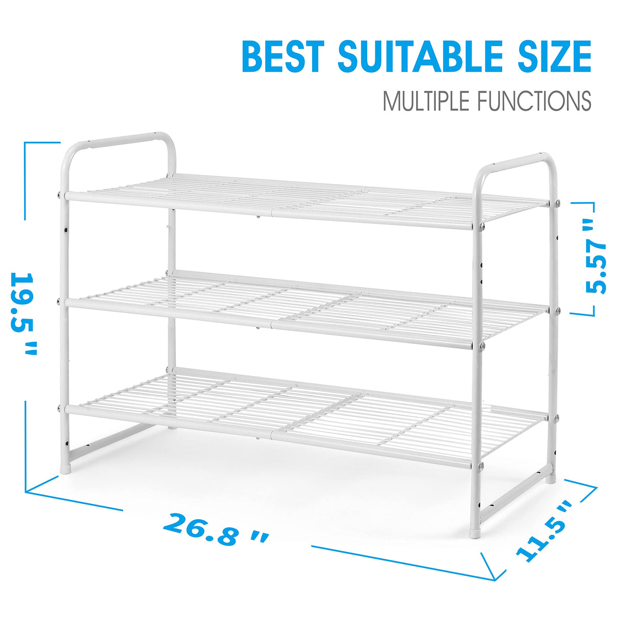Simple Trending 3-Tier Stackable Shoe Rack, Expandable & Adjustable Shoe Shelf Storage Organizer, Wire Grid, White Simple Trending