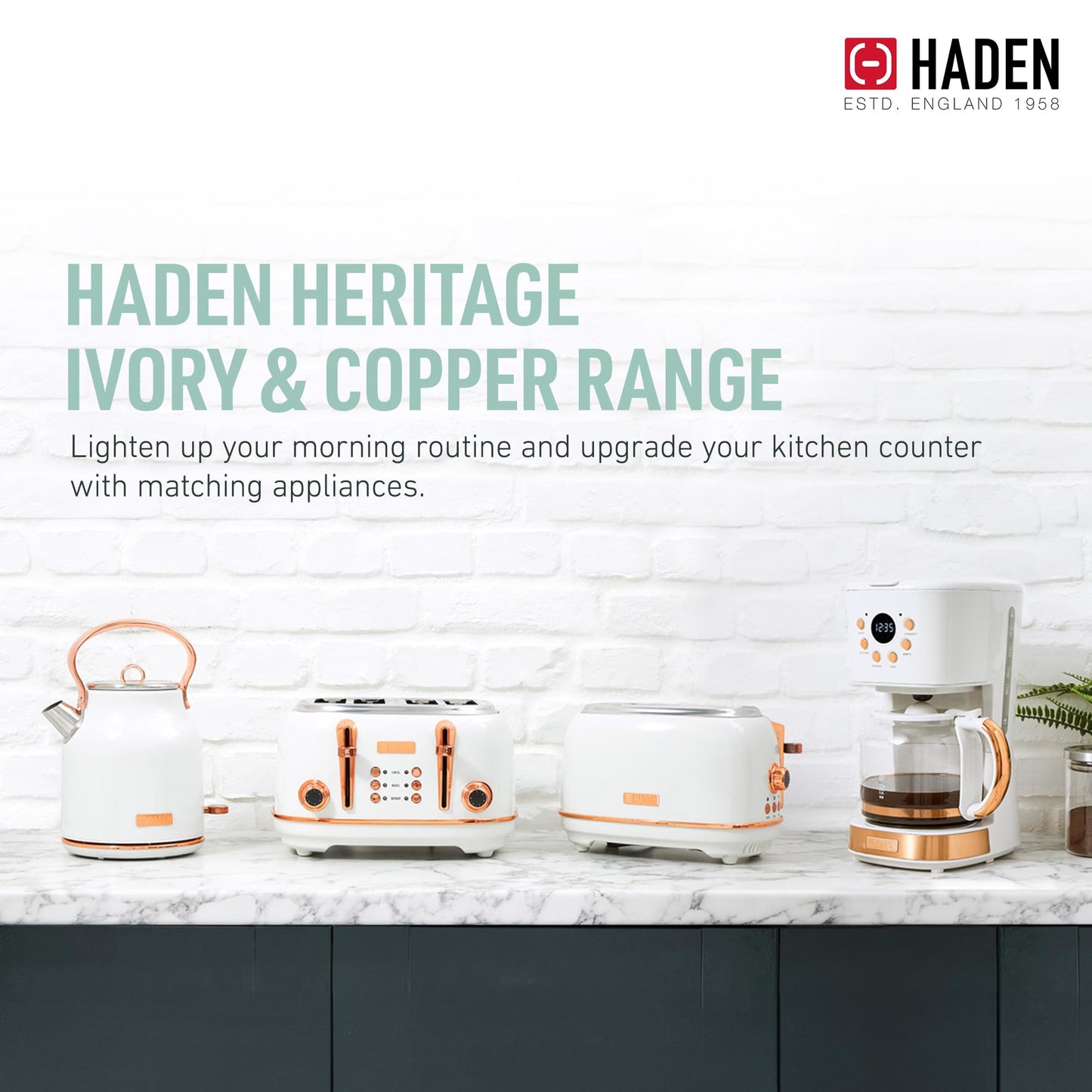 Haden Coffee Machine, 12 Cup Programmable Drip Coffee Maker with Auto Shut-Off Function and Reusable Washable Water Filter, Ivory & Copper