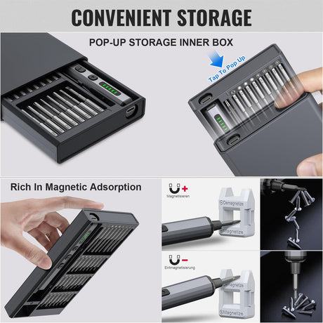 TanSon Mini Electric Screwdriver 3.7V, Precision Electric Screwdriver 72-in-1 Magnetic Bits, Cordless Screwdriver Set, Rechargeable Portable Repair Tool Kit for Electronics Laptops Glasses Clocks TanSon