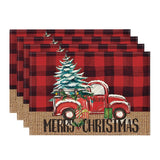 Artoid Mode Red and Black Buffalo Plaid Truck Merry Christmas Placemats Set of 4, 12x18 Inch Xmas Tree Winter Table Mats for Party Kitchen Dining Decoration Artoid Mode