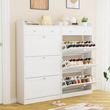 VOWNER Shoe Cabinet with 3 Flip Drawers & 2 Drawers, Freestanding Shoe Storage Cabinet with Adjustable Shelves, Shoe Organizer for Entryway, Hallway, Living Room, White VOWNER