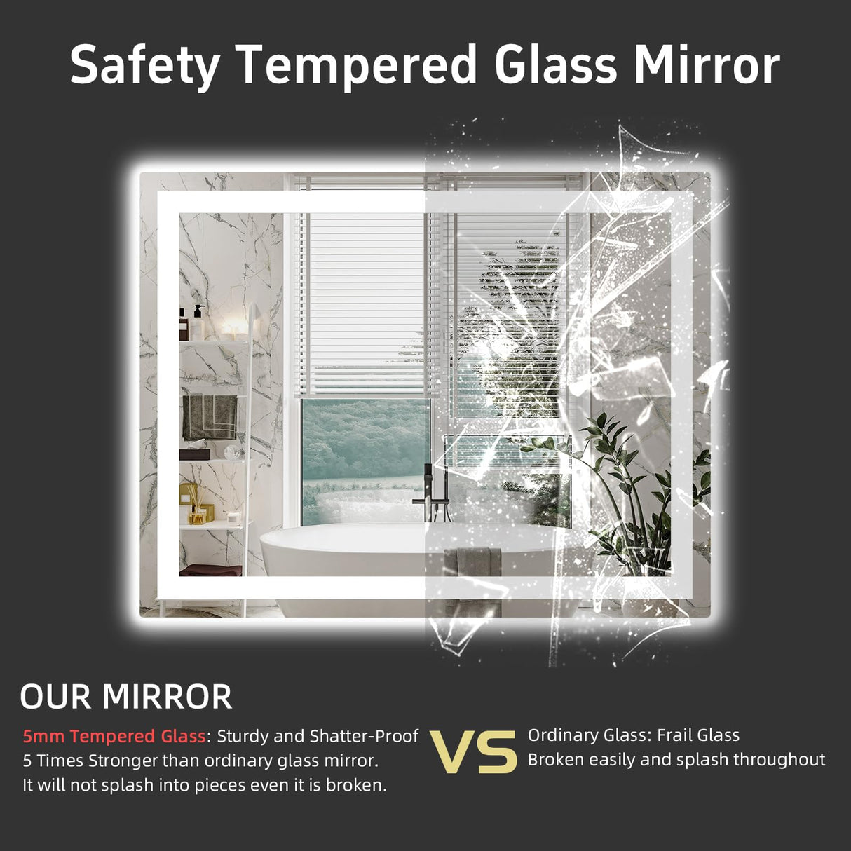 miskerm 40"x 32" LED Bathroom Mirror with Lights, Double Lights Dimmable, Anti-Fog, Front and Backlit LED Mirror for Bathroom, Lighted Bathroom Vanity Mirror with Tempered Glass (Horizontal/Vertical) miskerm
