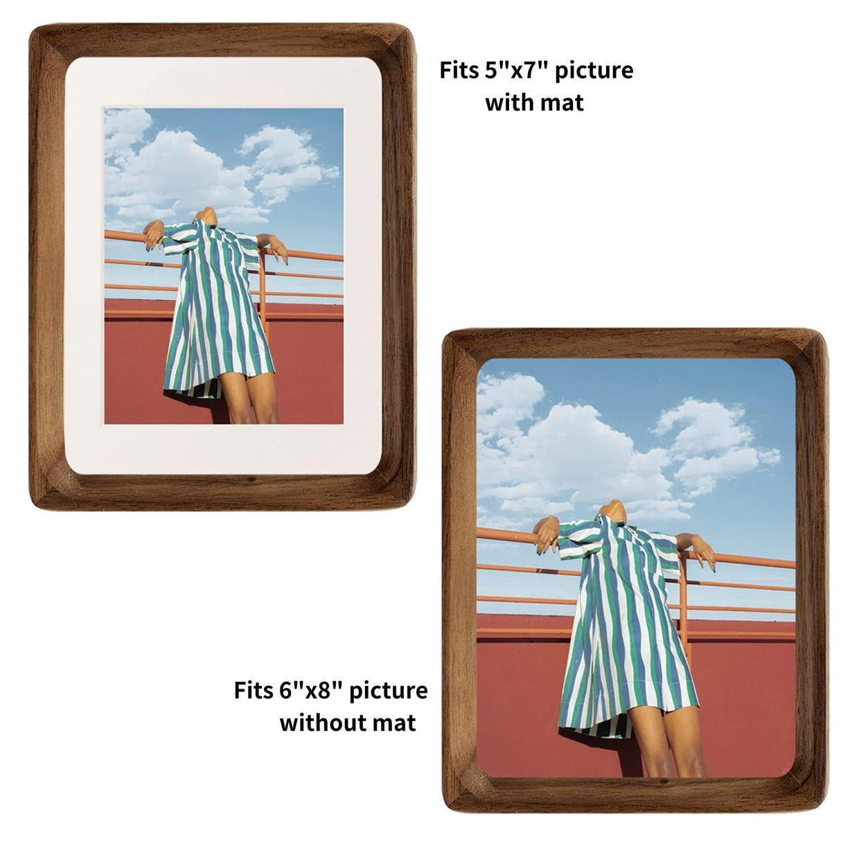 FLECHAZO 6x8 Picture Frame Wood with 5x7 Mat, Natural Solid Walnut Wooden 6 by 8 Photo Frames for Tabletop or Wall Mounting Display FLECHAZO