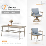 HAPPATIO 7-Piece Outdoor Dining Set for 6, Aluminum Patio Dining Set Includes 4 Dining Chairs, 2 Swivel Dining Chairs, and 1 Large Rectangular Table with Umbrella Hole, for Lawn Porch Backyard, Brown HAPPATIO