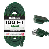 Iron Forge Cable Weatherproof Outdoor Extension Cord 100 ft, 16/3 SJTW Heavy Duty Green Extension Cord 3 Prong, Power Cable Great for Outside, Outdoor Lights, Lawn & Landscaping - US Veteran Owned IRON FORGE CABLE