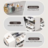 Closet Island with Drawers, 9 Drawers & 2 Shelves – White Jewelry Storage Vanity Island with Glass Top for Closet & Walk-in Wardrobe – 47.2" W x 23.6" D x 31.5" H GOFEI