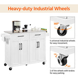 Yaheetech Kitchen Island Cart with Storage & Stainless Steel Countertop, Portable Kitchen Island on Wheels with Cabinet & Adjustable Shelves & 2 Drawers, Rolling Island Table for Kitchen, White Yaheetech