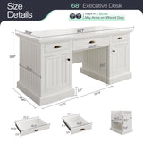Jocisland 68" Executive Desk for Home Office & Study, Fluted Panel Computer Table with 3 Drawers and 2 Cabinets, Farmhouse Writing Desk – Pure White Jocisland