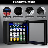 Feelfunn Beverage Refrigerator Cooler - 12 Bottle 50 Can Mini Fridge with Glass Door, Soda Wine Beer Drink Fridge - Small Refrigerator for Office Home Bedroom Dorm Bar, 1.3 Cu.Ft, Black Feelfunn