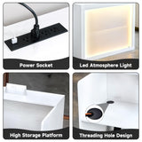 TC-HOMENY Reception Desk with LED Lights, 55'' Retail Counter Modern with Storage Shelves and Cable Grommet, Front Table, Salon Desk, Office Table,White TC-HOMENY