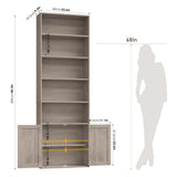FACBOTALL 82" Tall Bookcase and Book Shelf, 24" Wide Bookshelf with Doors, 7 Tier Bookcase with Storage and Adjustable Shelf, Open and Display Farmhouse Bookshelf for Living Room, Home Office, Gray FACBOTALL