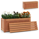 Giantex 2-in-1 Outdoor Bench, Wood Raised Garden Bed with Open Base, Teak Oil Finish, Rectangular Deep Planter Boxes for Flowers Fruit Vegetable, Bench Seat for Porch Yard Balcony Lawn Giantex