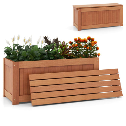 Giantex 2-in-1 Outdoor Bench, Wood Raised Garden Bed with Open Base, Teak Oil Finish, Rectangular Deep Planter Boxes for Flowers Fruit Vegetable, Bench Seat for Porch Yard Balcony Lawn - WoodArtSupply