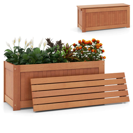 Giantex 2-in-1 Outdoor Bench, Wood Raised Garden Bed with Open Base, Teak Oil Finish, Rectangular Deep Planter Boxes for Flowers Fruit Vegetable, Bench Seat for Porch Yard Balcony Lawn Giantex